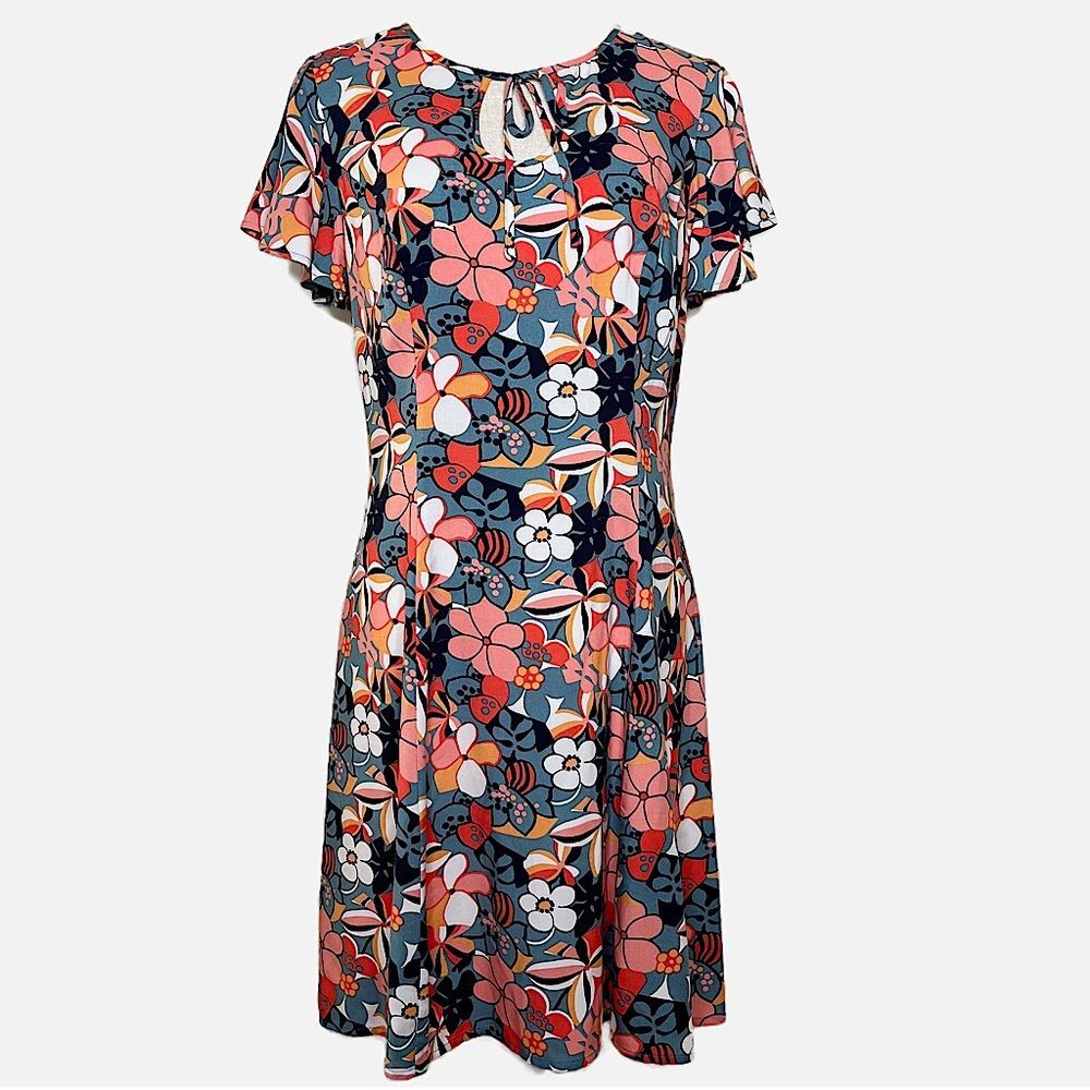 Modcloth women's short sleeve bold floral patterned midi dress size 8